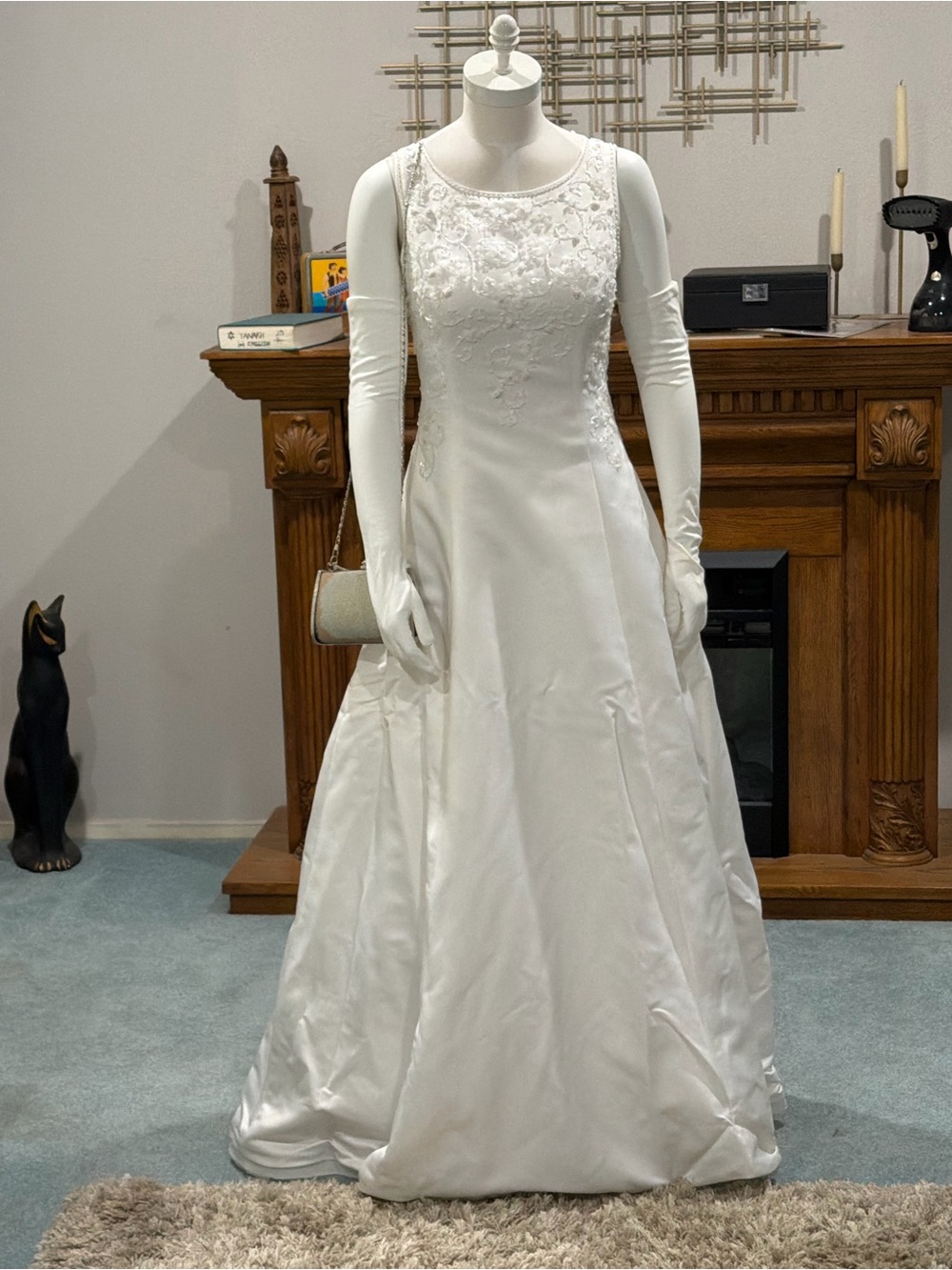 Demetrios Classic White Sleeveless A-Line Wedding Dress with Lace Bodice